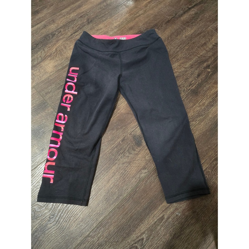Under Armour Girls Black Pink HeatGear Fitted Capri Leggings Size Youth Medium